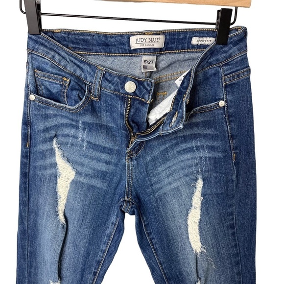 Judy Blue Skinny Fit Jeans Distressed Mid Rise Dark Wash Size 27 - Picture 2 of 6